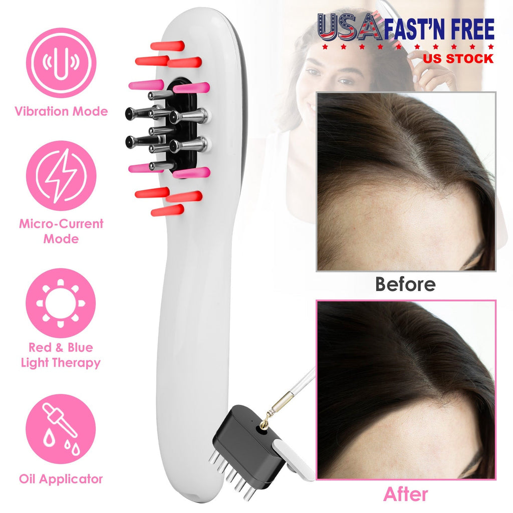 Electric Scalp Massage Comb Microcurrent Hair Brush Handheld Head Scratcher Massager Hair Oil Applicator with Vibration Micro-Current Mode Red & Blue