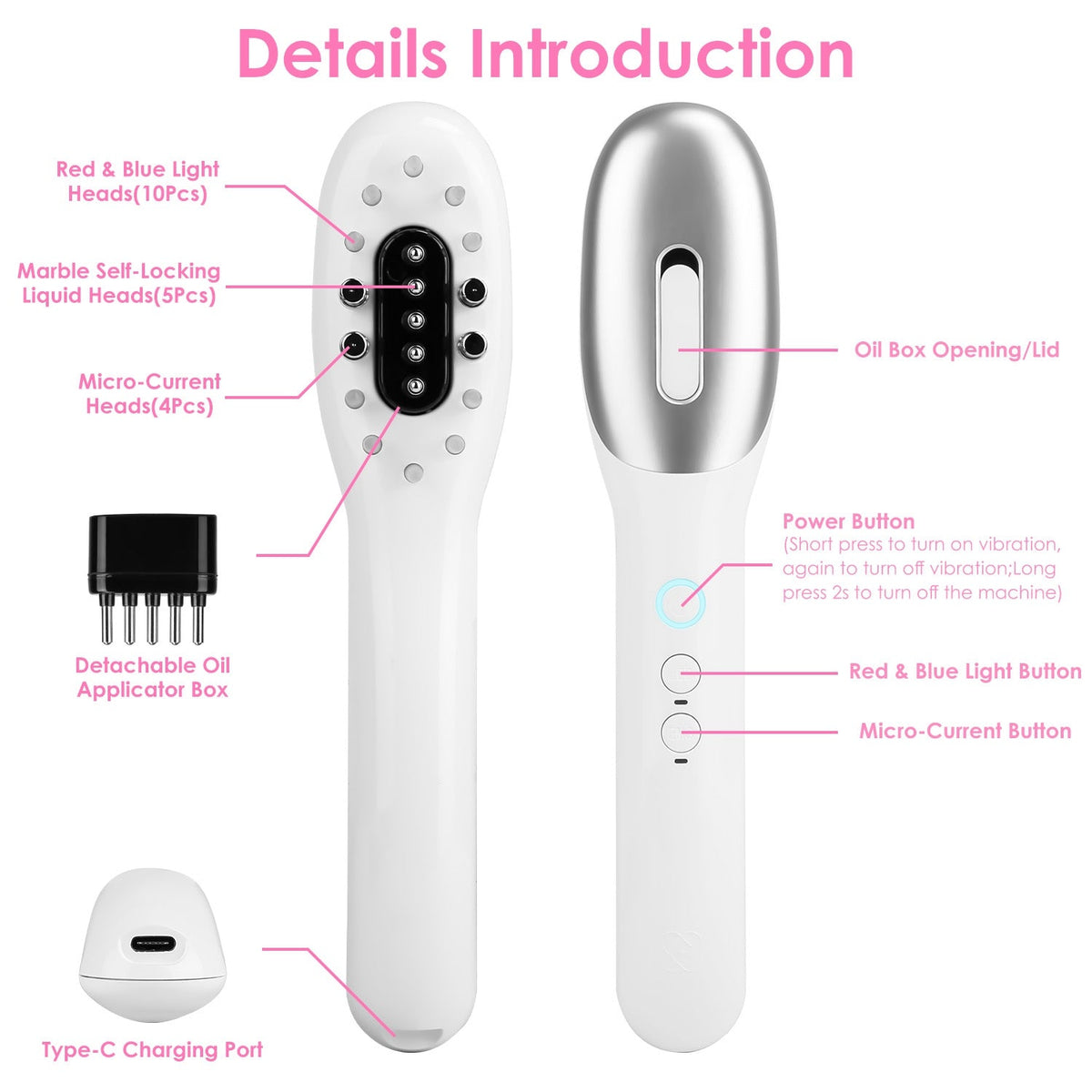 Electric Scalp Massage Comb Microcurrent Hair Brush Handheld Head Scratcher Massager Hair Oil Applicator with Vibration Micro-Current Mode Red & Blue