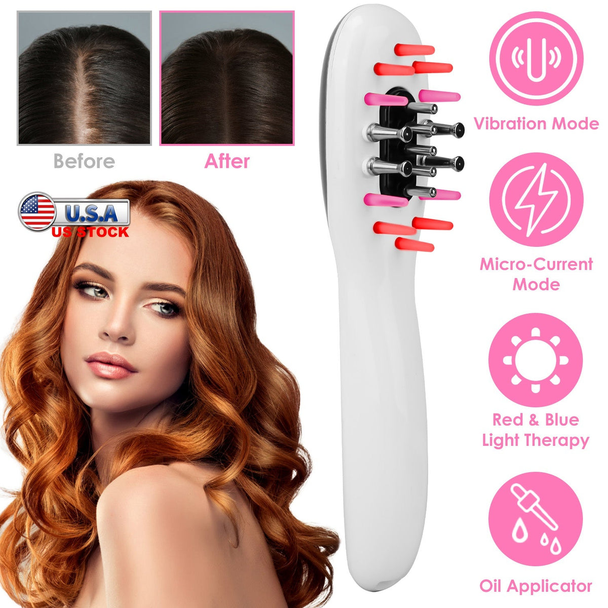 Electric Scalp Massage Comb Microcurrent Hair Brush Handheld Head Scratcher Massager Hair Oil Applicator with Vibration Micro-Current Mode Red & Blue